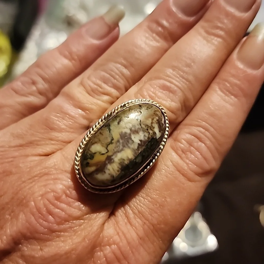 Vintage Southwestern Sterling Silver Wild Horse Jasper Statement Ring Size 8